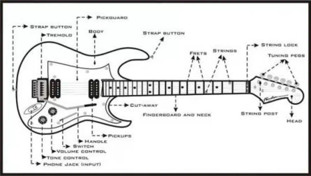 Electric guitar diagram, component names